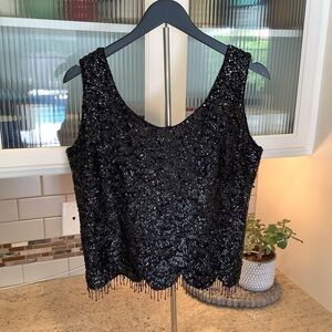 Vintage Black Sequin Sleeveless Top Beaded Trim Hong Kong